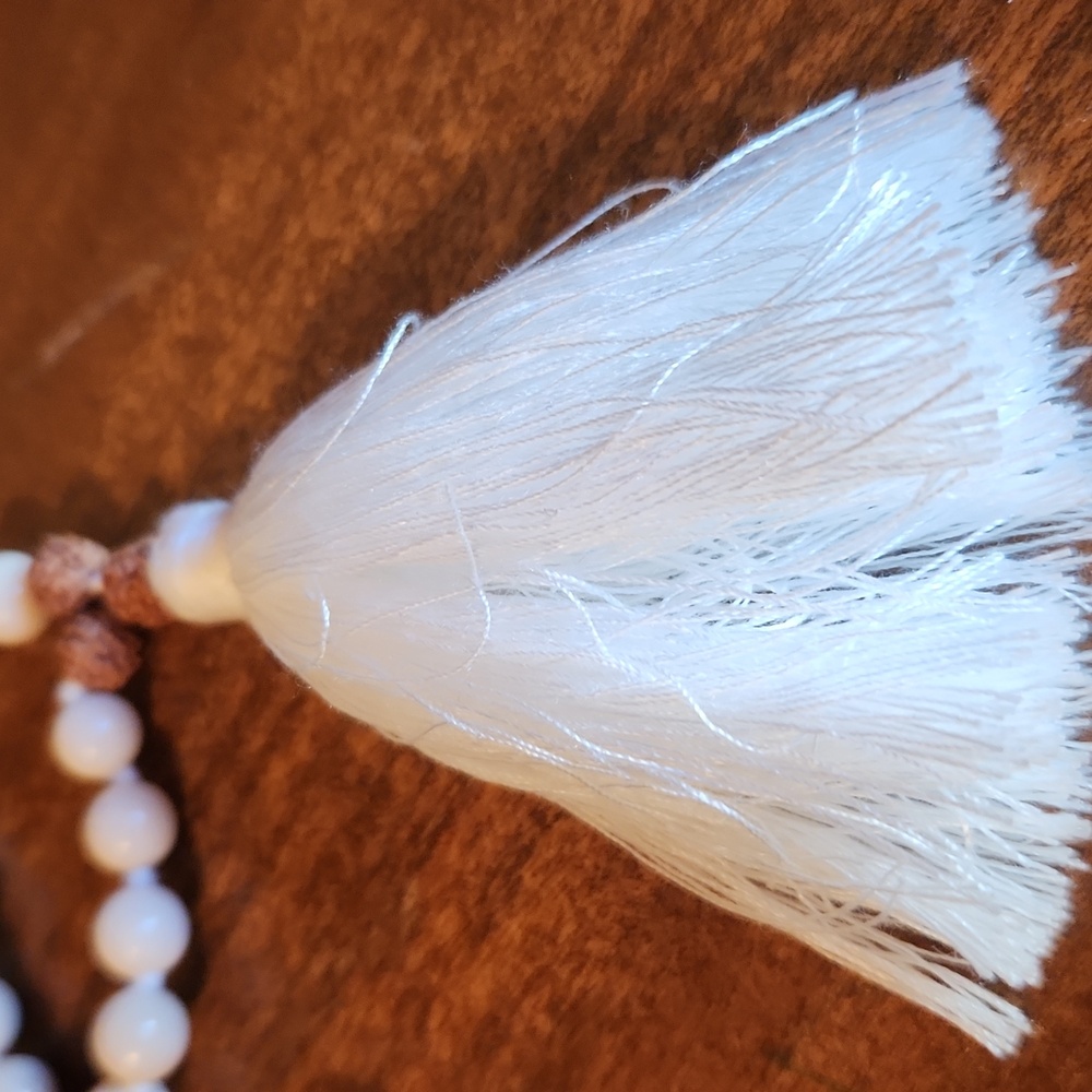 Mala White Jasper Necklace with Tassel And Dust Bag - Picture 4 of 9